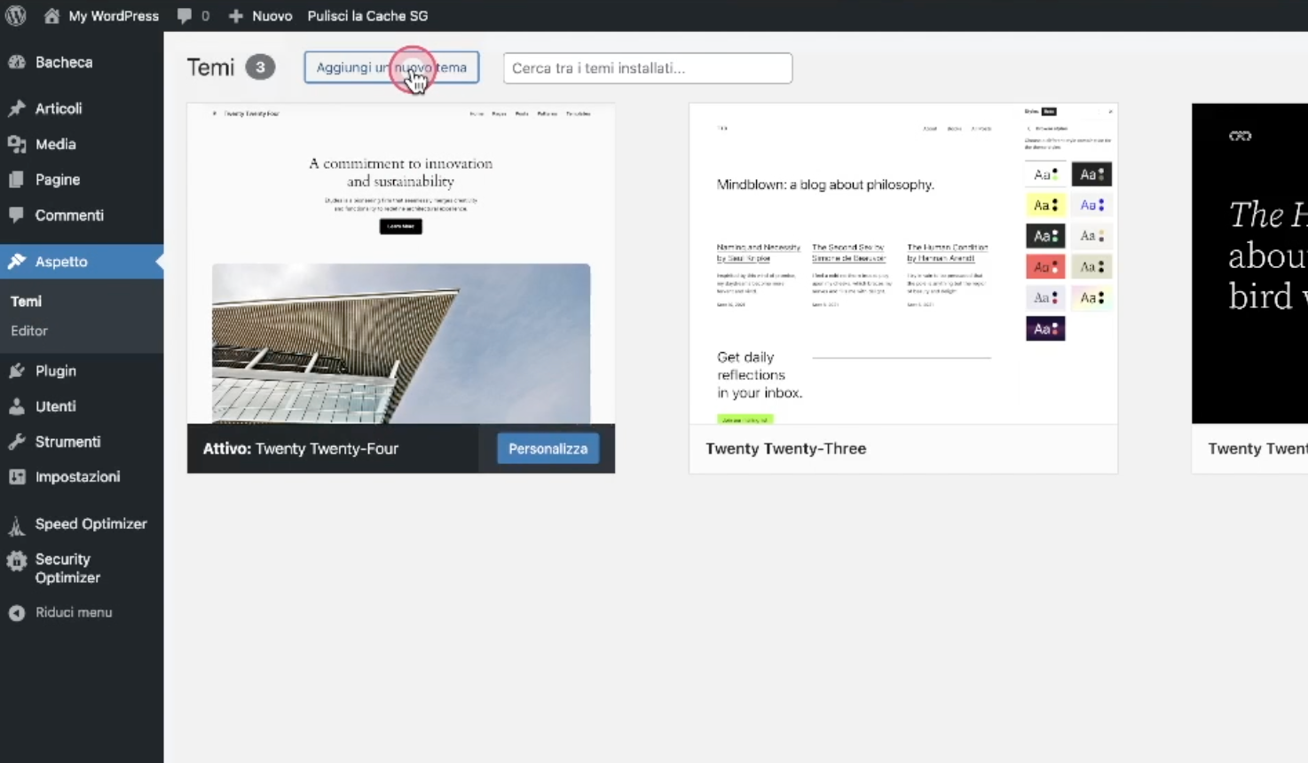 Aggiungi nuovo tema WordPress