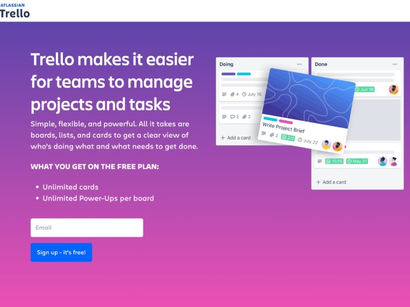 Esempio landing page Trello