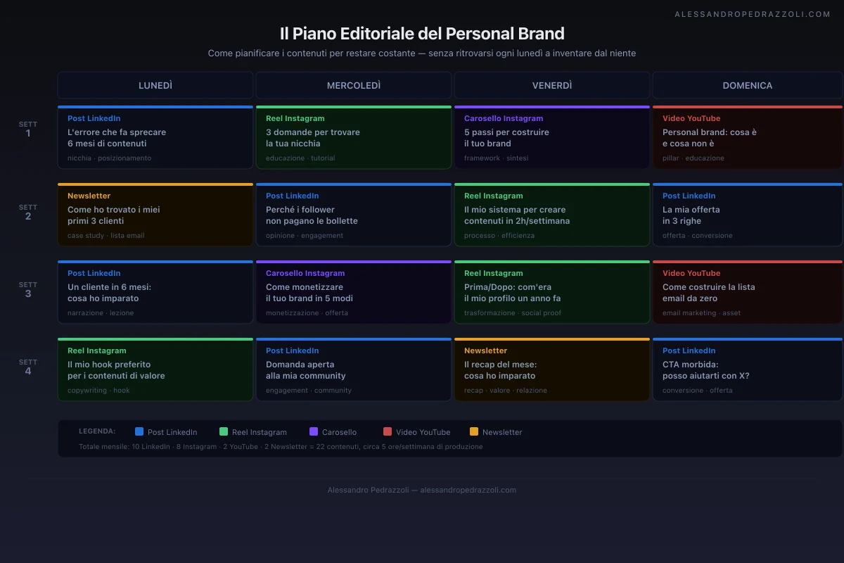 Piano editoriale mensile: il motore dei contenuti del personal brand