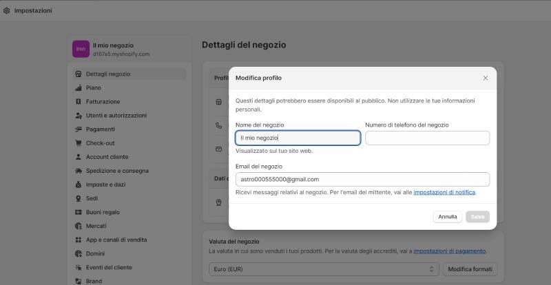 nome negozio shopify