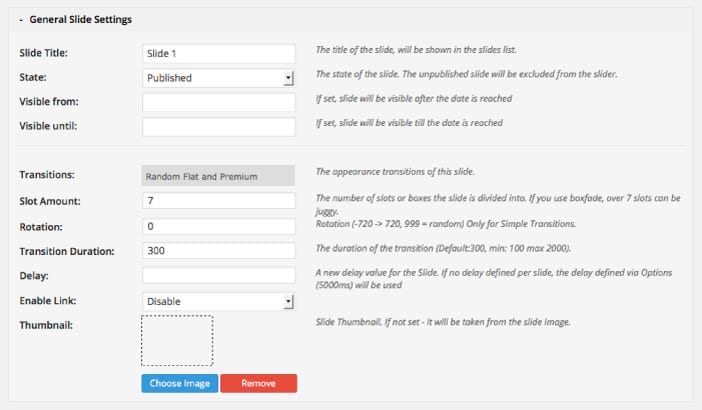 impostazione delle singole slide