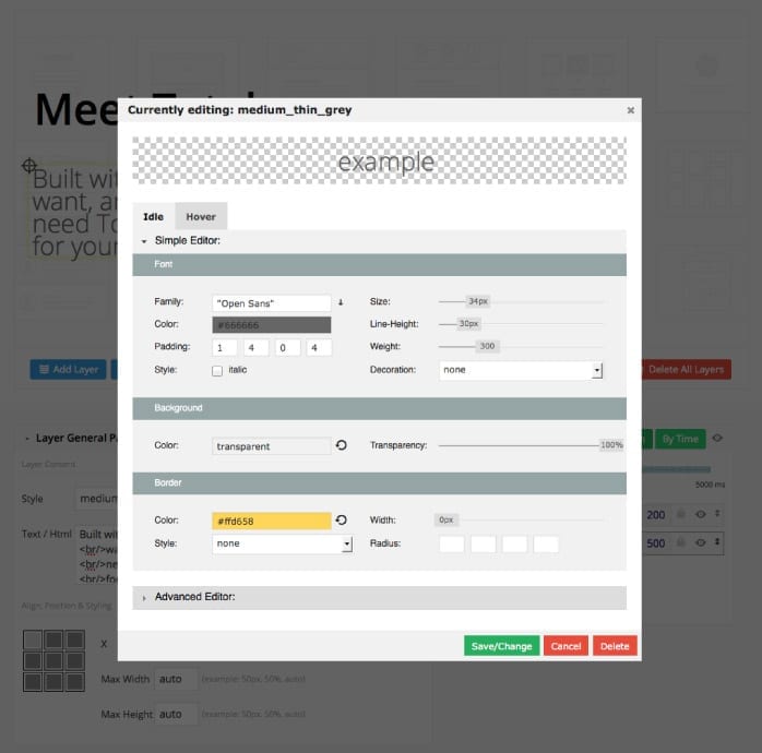 personalizzare gli stili dello slider